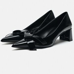 ZARA BLOCK HEEL BOW PUMPS